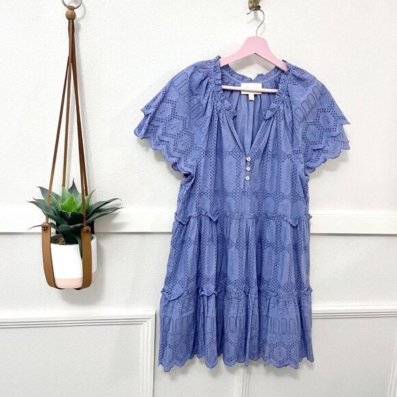 Cleobella Alma Embroidered Pointelle Mini Dress Sky Purple Size M - Picture 2 of 6